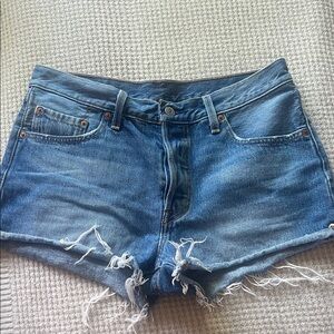 Levi's Blue Frayed Hem Denim Cutoff Shorts